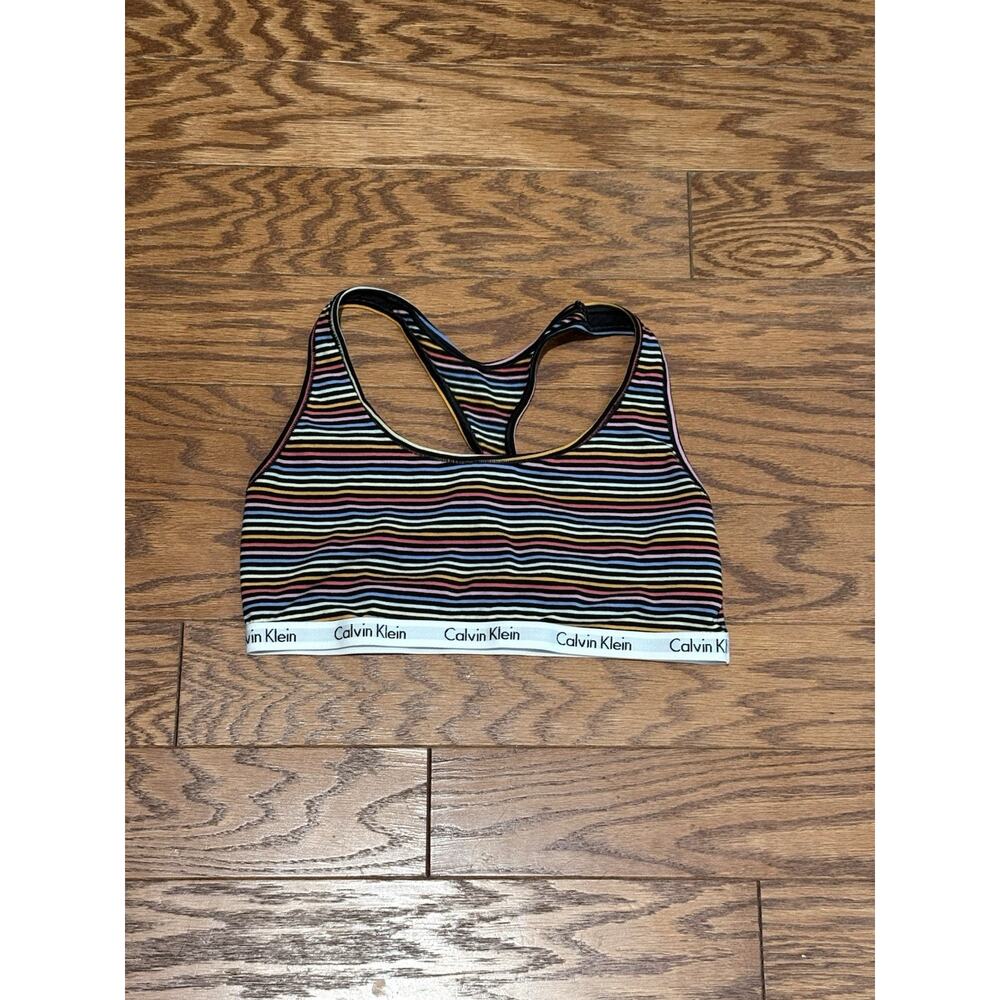 Calvin Klein Intimates Women's Black Colorful Striped Unlined Bralette, Size L